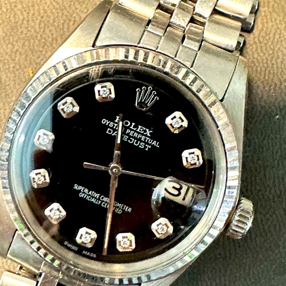 ROLEX MENS 36 mm DATEJUST WATCH STEEL BLACK DIAMOND DIAL FLUTED BEZEL - Picture 4 of 14